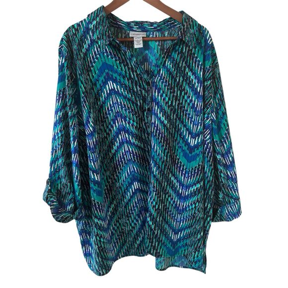 Catherines Womens Colorful Top Size 3X 26/28W Abstract Office Bohemian Southwest - Picture 1 of 9